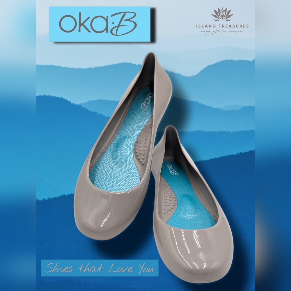NWOT OKA b. Taylor Shiny Grey Sz 7 Ballet Waterproof Flats Flexible Comfy Soles